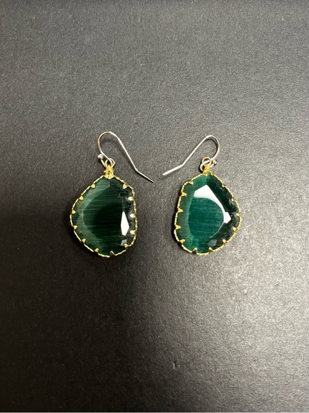 Gold-Edged Green Teardrop Stone Dangle Earrings - Women Jewelry